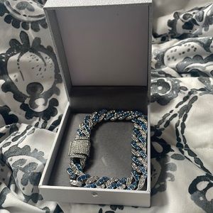 Sterling silver blue and white gemstone Cuban chain link bracelet